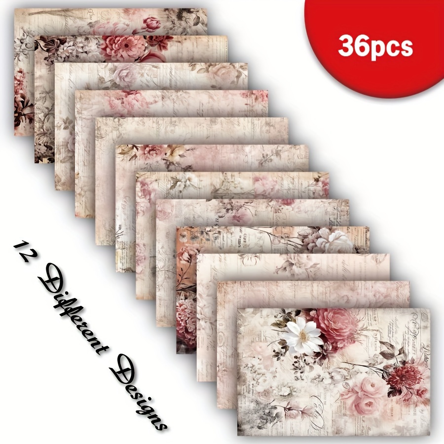 

36 Sheets A5 Vintage Floral Scrapbook Paper, Uncoated Recyclable Material, Pink Blossom Rose Design For Greeting Cards, Bullet Journals, Crafting, And Packaging Decor