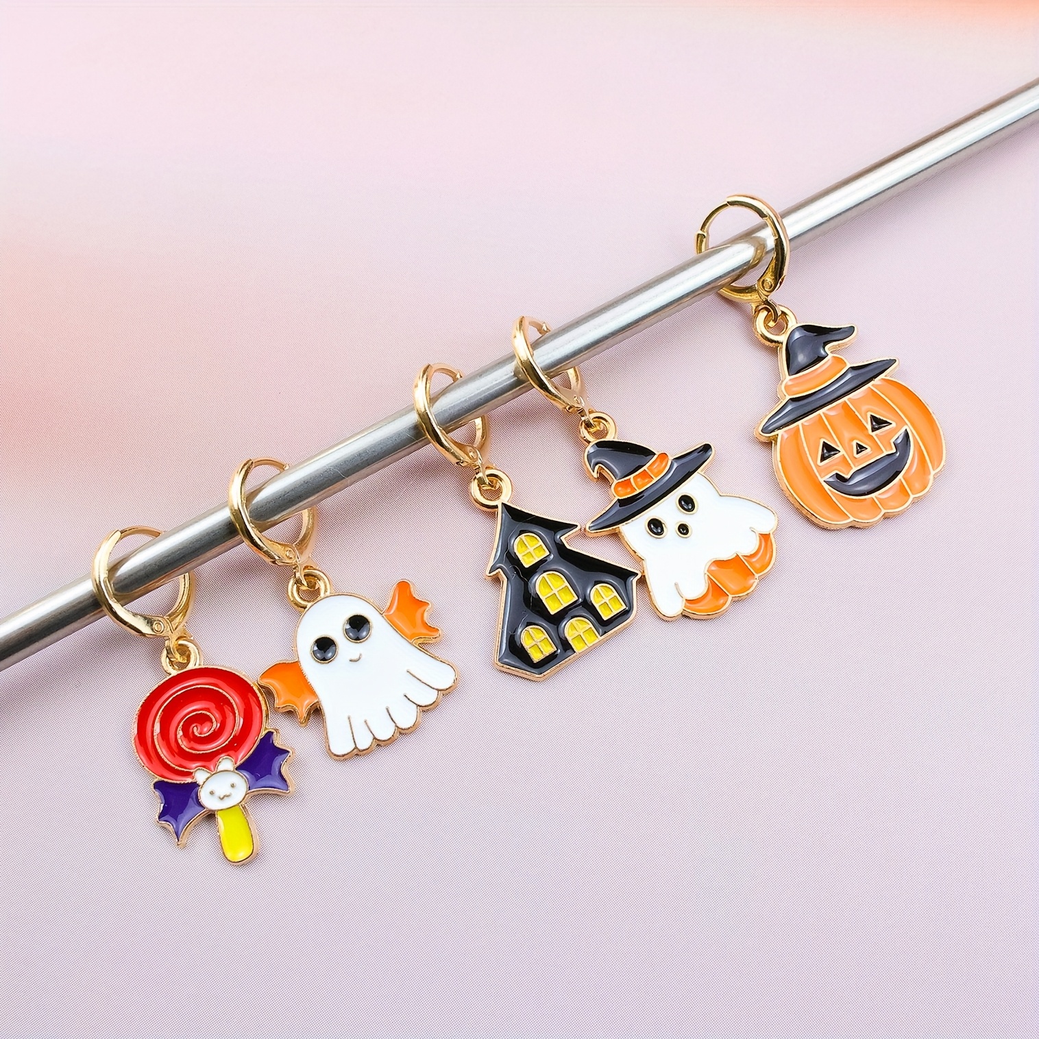 Image of 5pcs Knitting Tools Markers Knitting Markers Pumpkin Handmade Knitting Supplies Marking Knitting Supplies Beginner Essentials Knitting Needle Supplies Knitting Tools Handmade Knitting