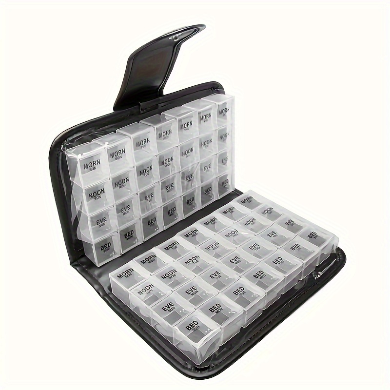 

56 Compartment Leather Pill Organizer - Medication Storage Box For Personal Pills And Capsules