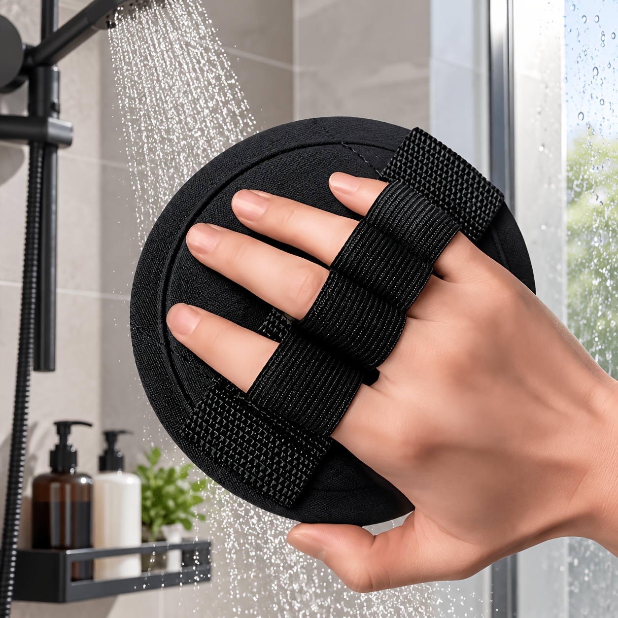 3pcs Black Loofah Bath Scrubber Set with Hook