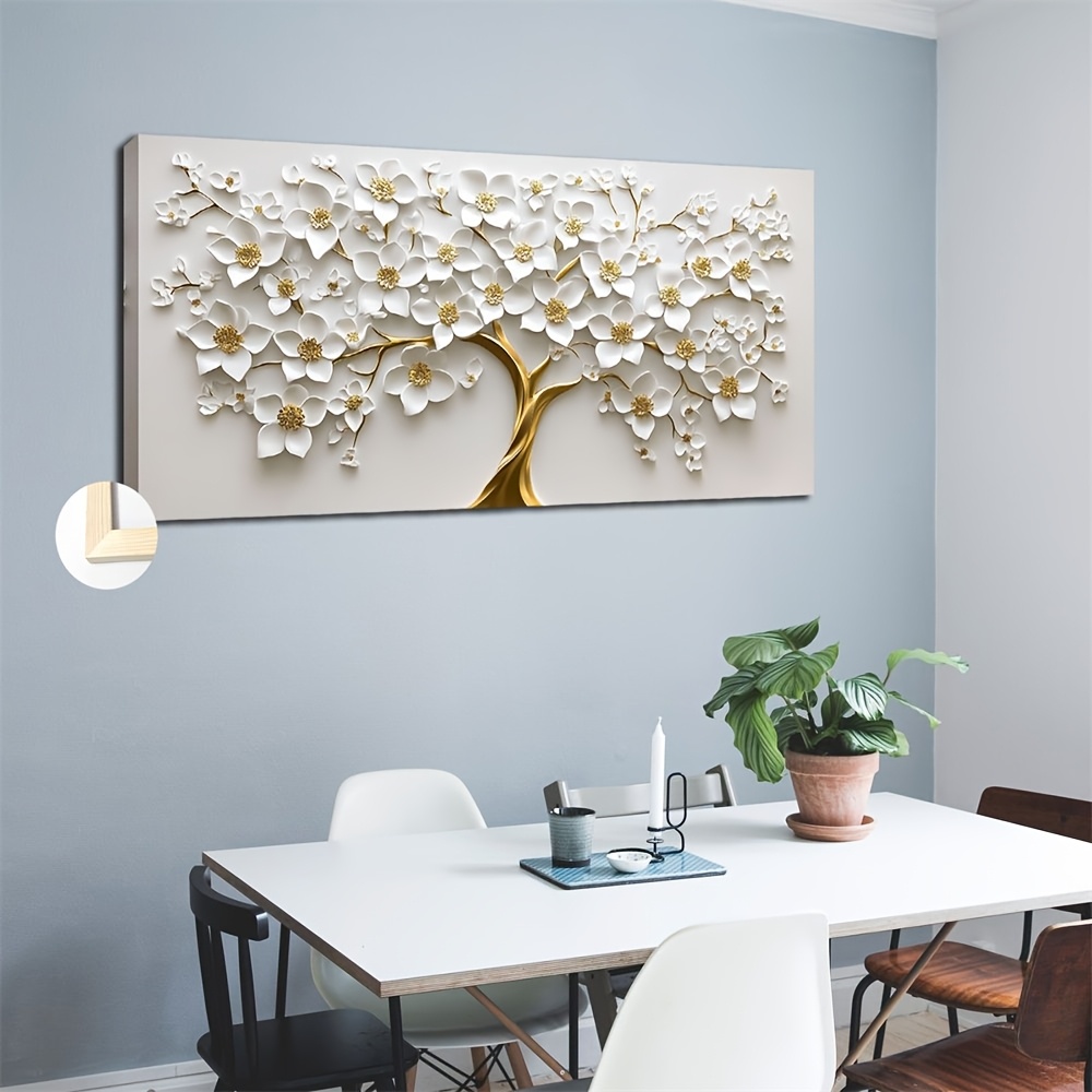 

Elegant White Watercolor Tree Landscape Canvas Art, 20x40" Wall Decor For Living Room, Bedroom, Office - Minimalist/, Room Decor