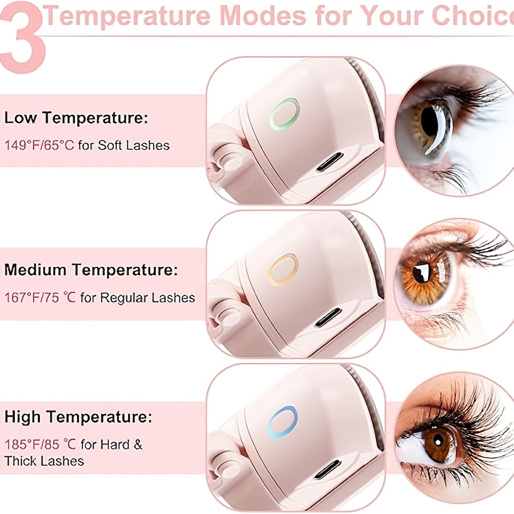 24 hour long lasting heated eyelash er with comb usb rechargeable hypoallergenic alcohol free dual heating for natural lash styling pink details 4