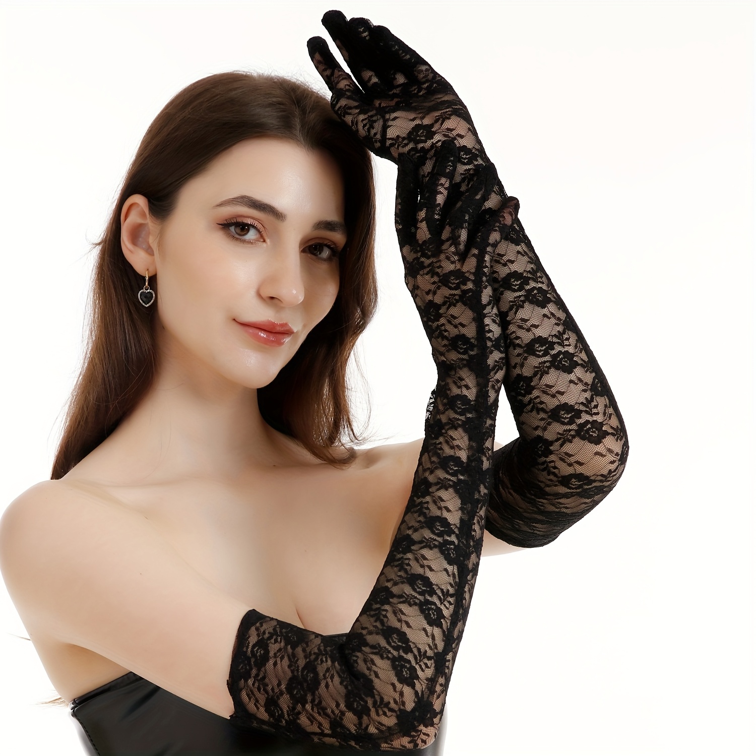 TEMU 2pcs Black Lace Gloves, Bridal Wedding Hand Accessories Suitable For Bachelorette Parties And Wedding Decorations, Halloween Valentine's Day