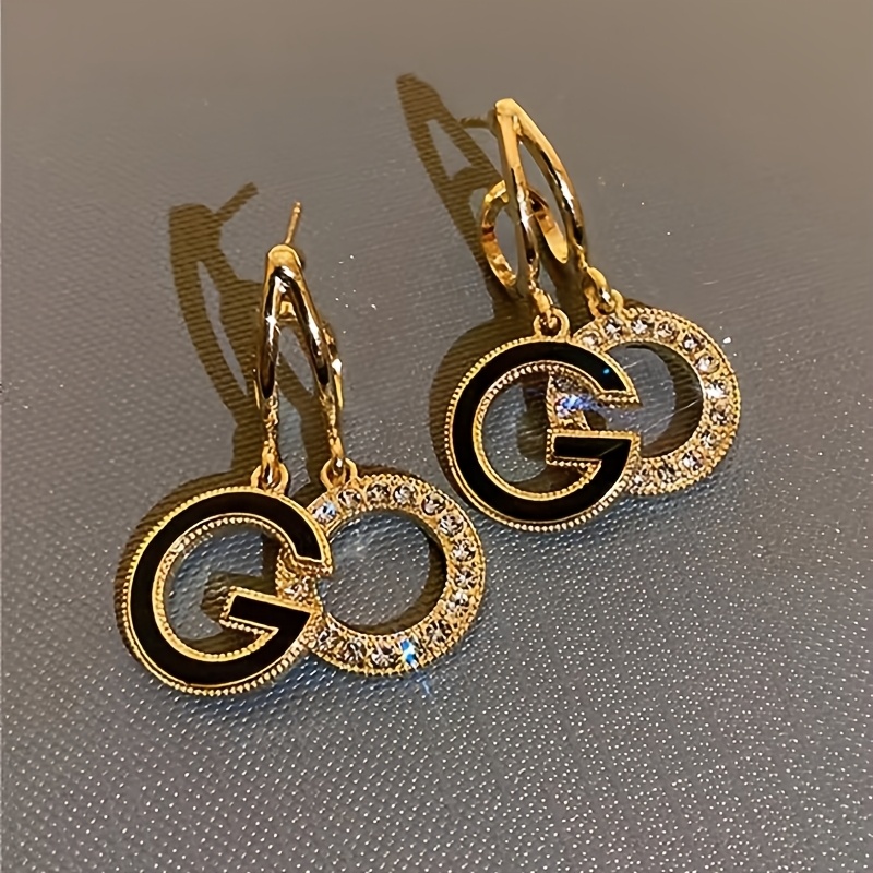 TEMU Un par de aretes de aro estilo colgante con esmalte y pedrería de estrás, diseño elegante y de coreano, nuevos accesorios de oreja de tendencia