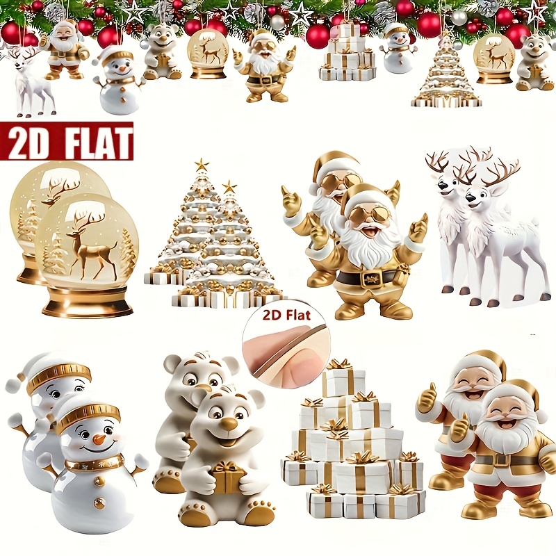 Image of 2d Flat - 16pcs Of Wooden Christmas Ornaments, 2d Flat Design Featuring A Golden Santa Claus. Stylish Christmas Tree Decorations, Festive Decor, Home Embellishments, New Year Decorations, For