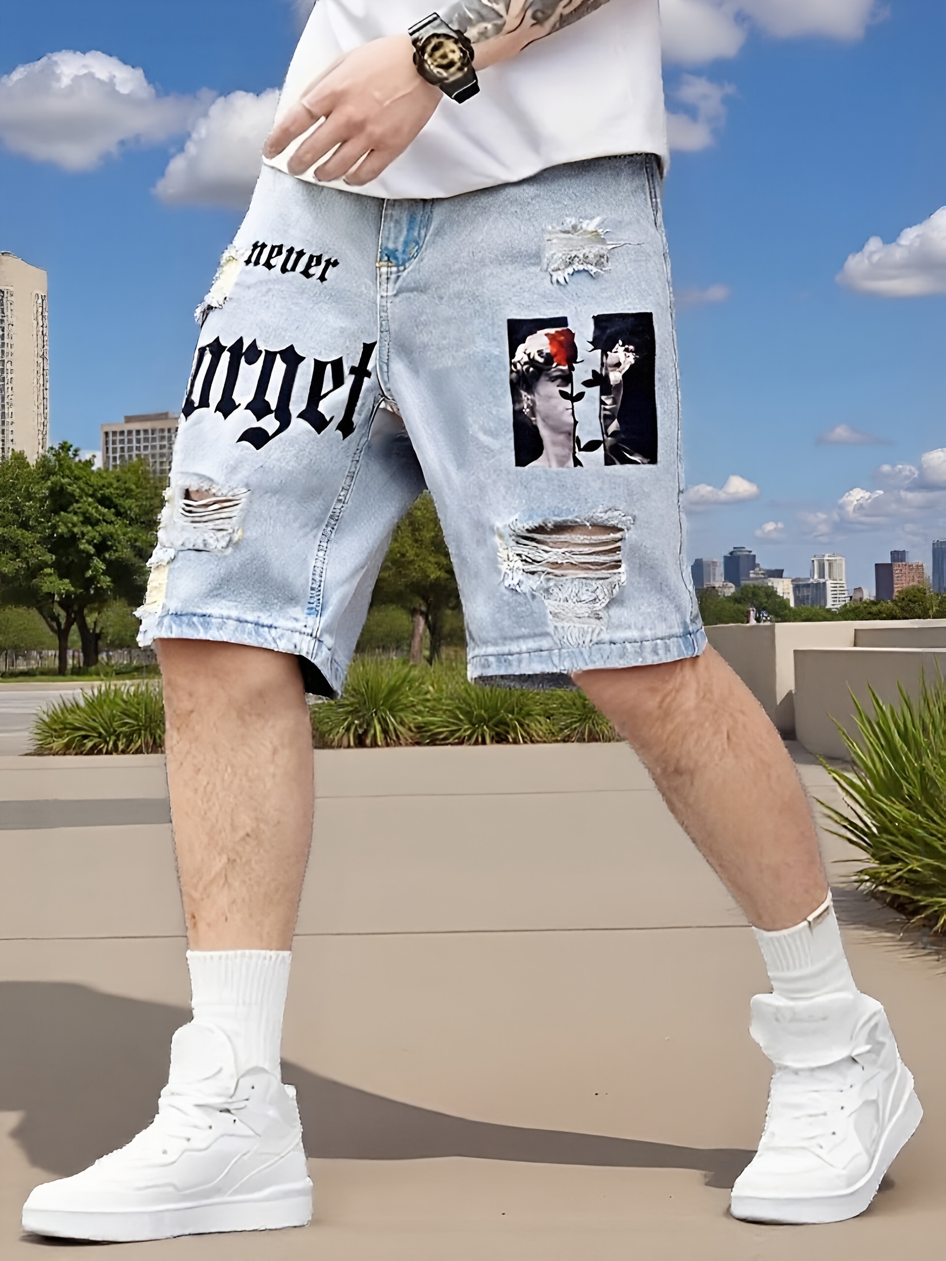 Distressed Shorts Men's Designer Jean Shorts *'* Blue Denim