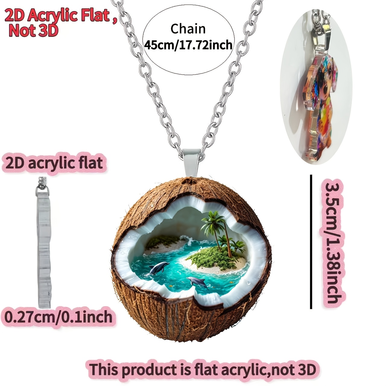 2D Acrylic Coconut Landscape Pattern Women's Necklace