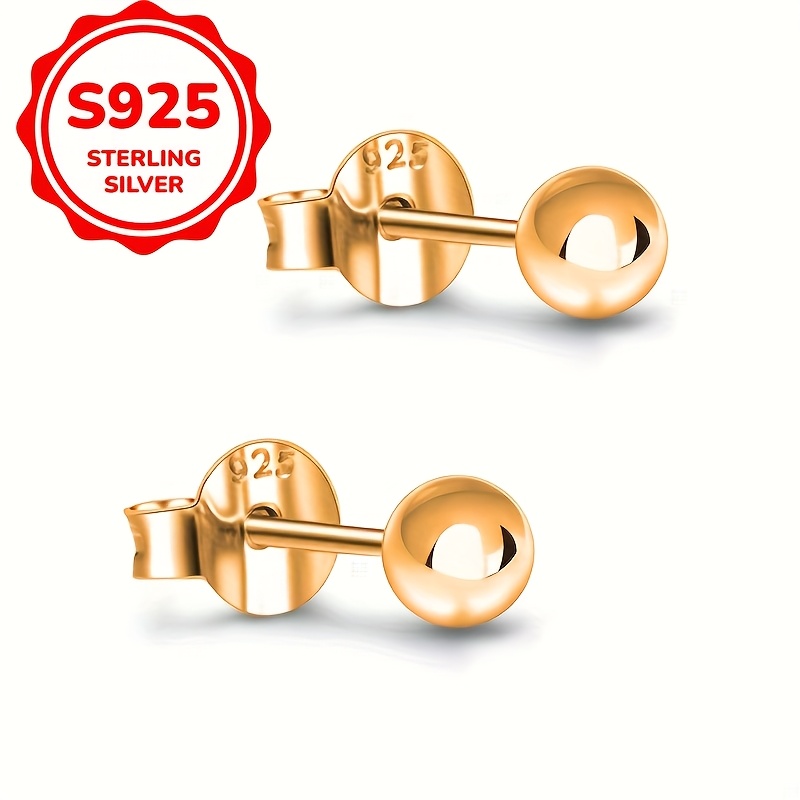 

Elegant Gold-plated Ball Stud Earrings For Women - Hypoallergenic 925 Sterling Silver, Casual Attire & Gifting, Elegant Style,