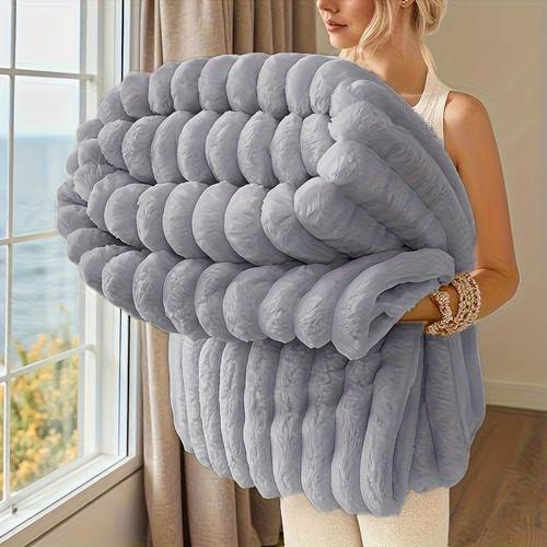 1pc couverture épaisse douce et confortable en fausse fourrure de lapin réversible couverture thermique couverture de couverture pour climatisation bureau extérieur camping cadeau pour toutes