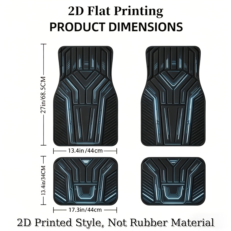 TEMU 2d 4pcs Red Pattern Car Floor Mats, Stylish Anti-slip Water Absorbent Washable Decorative Auto Mats, Universal For Cars Suv Trucks Black ,