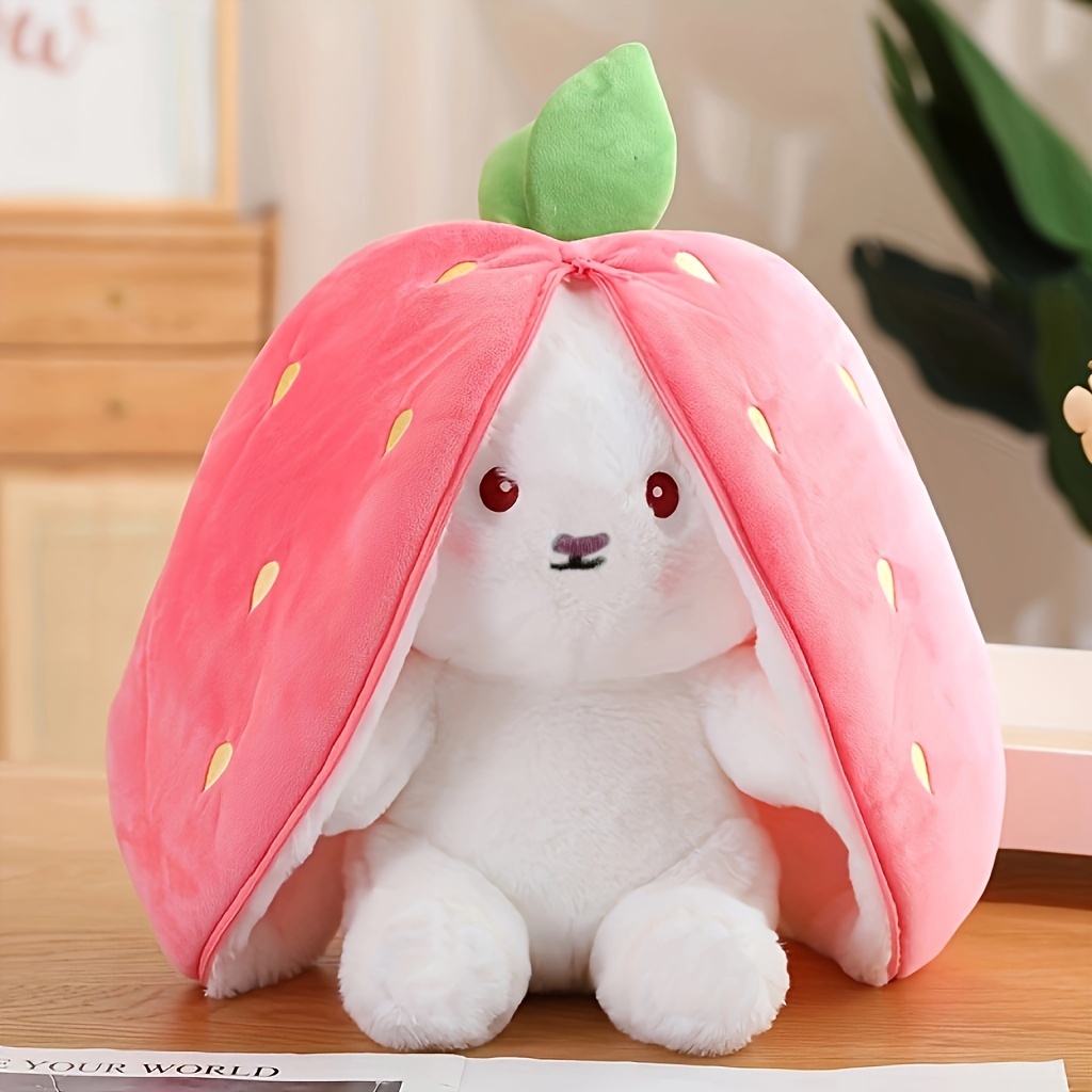 Cute Bunny Stuffed Animal, Reversible Strawberry Bunny Plush Toy With  Zipper, Soft Rabbit Pillow Doll Birthday Gift For Kids and Adults, 7.09in