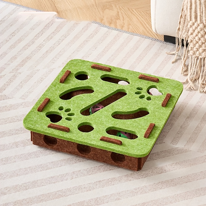 TEMU Multifunctional Felt Cat Treasure Hunt Puzzle Toy Box, No Tools Required For Assembly, Cat Maze Ball Retrieval Play Tray, Detachable Top Cover