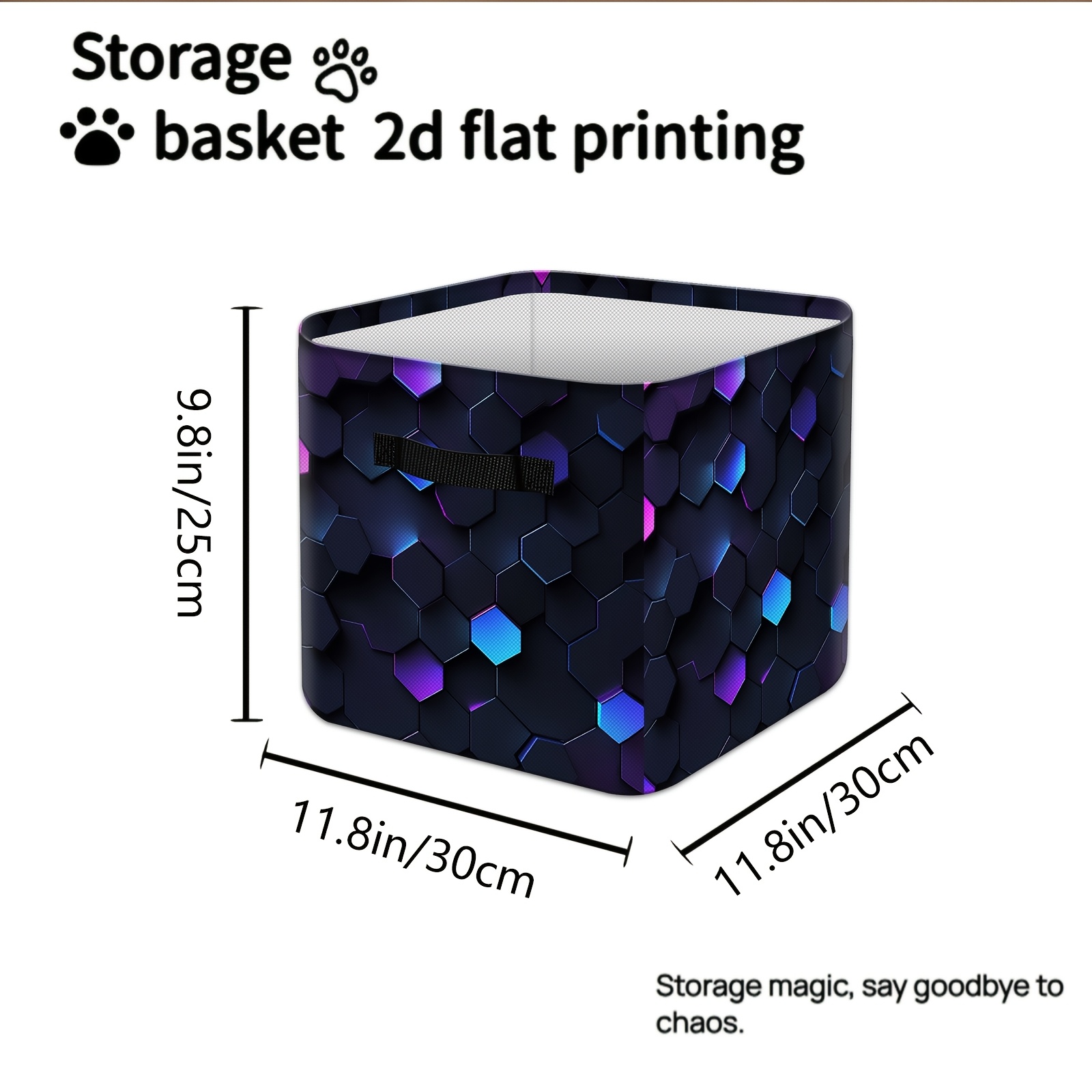 TEMU Foldable Storage Basket - Size: 30cm X 30cm X 25cm, Home Organizer, Viral Neon Hexagon Cyberpunk Iridescent Design Basket With Reinforced