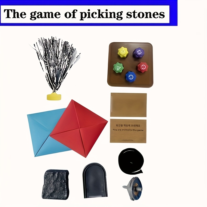 14pcs Korean traditional game set with card painting on top, Korean Jacks Gonggi game package, complete props for stone-grabbing Korean nostalgic party games - suitable for indoor and outdoor entertainment, squid traditional party game set, grab stones, hit stone tablets, paper pieces, tops and shuttlecocks full combination, hand-eye coordination training