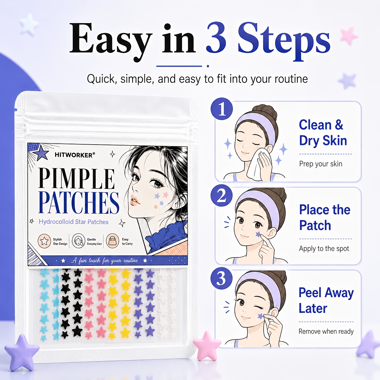 240pcs Colorful Hydrocolloid Star Pimple Patch for Skincare