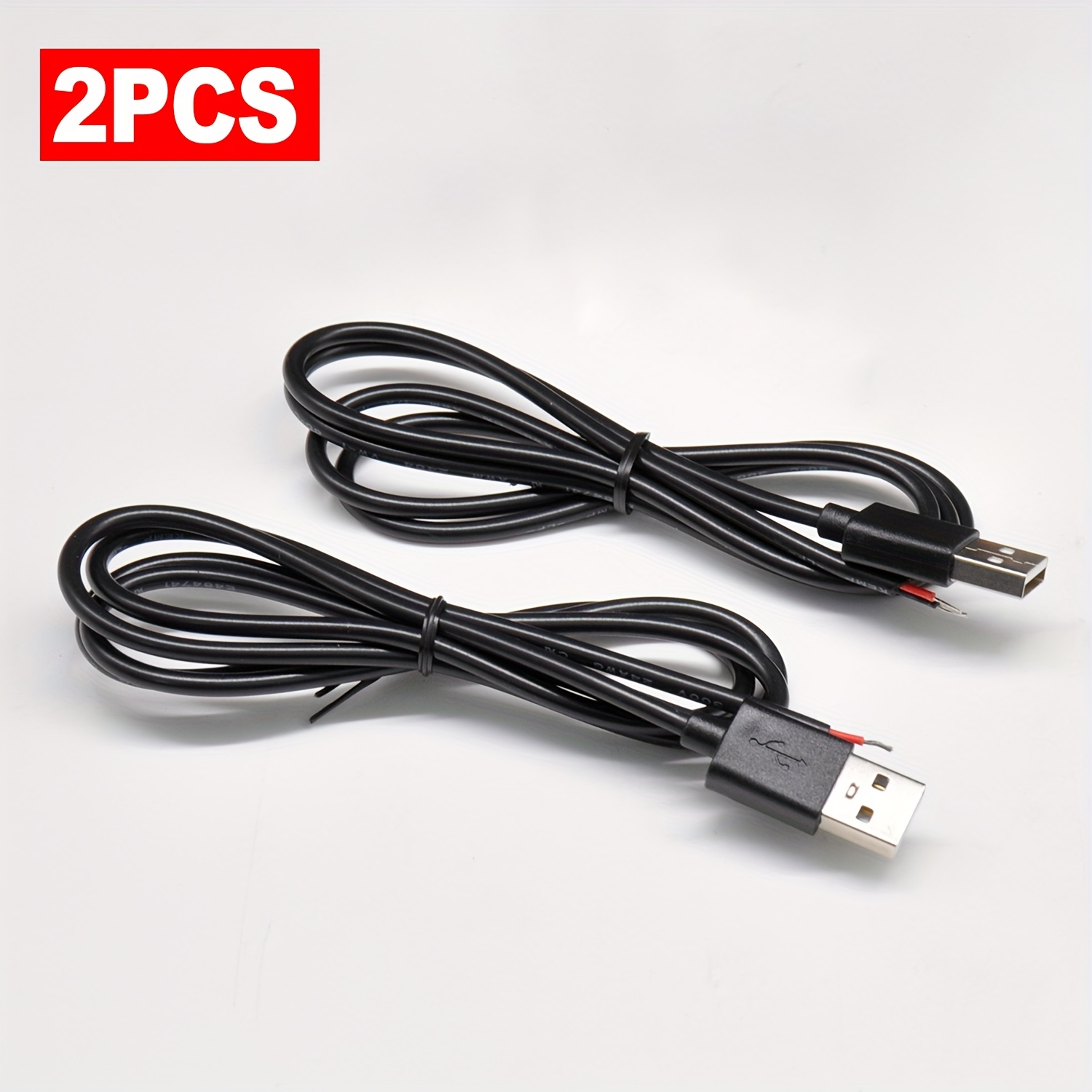 TEMU 2 Stück 100 cm/39,3 Zoll USB-Kabel 24AWG USB 2.0 Stecker 2-poliger Draht DIY-Kabel, für LED-Streifen Nachtlichter Lampe Tischuhr TV-Box Spiegel