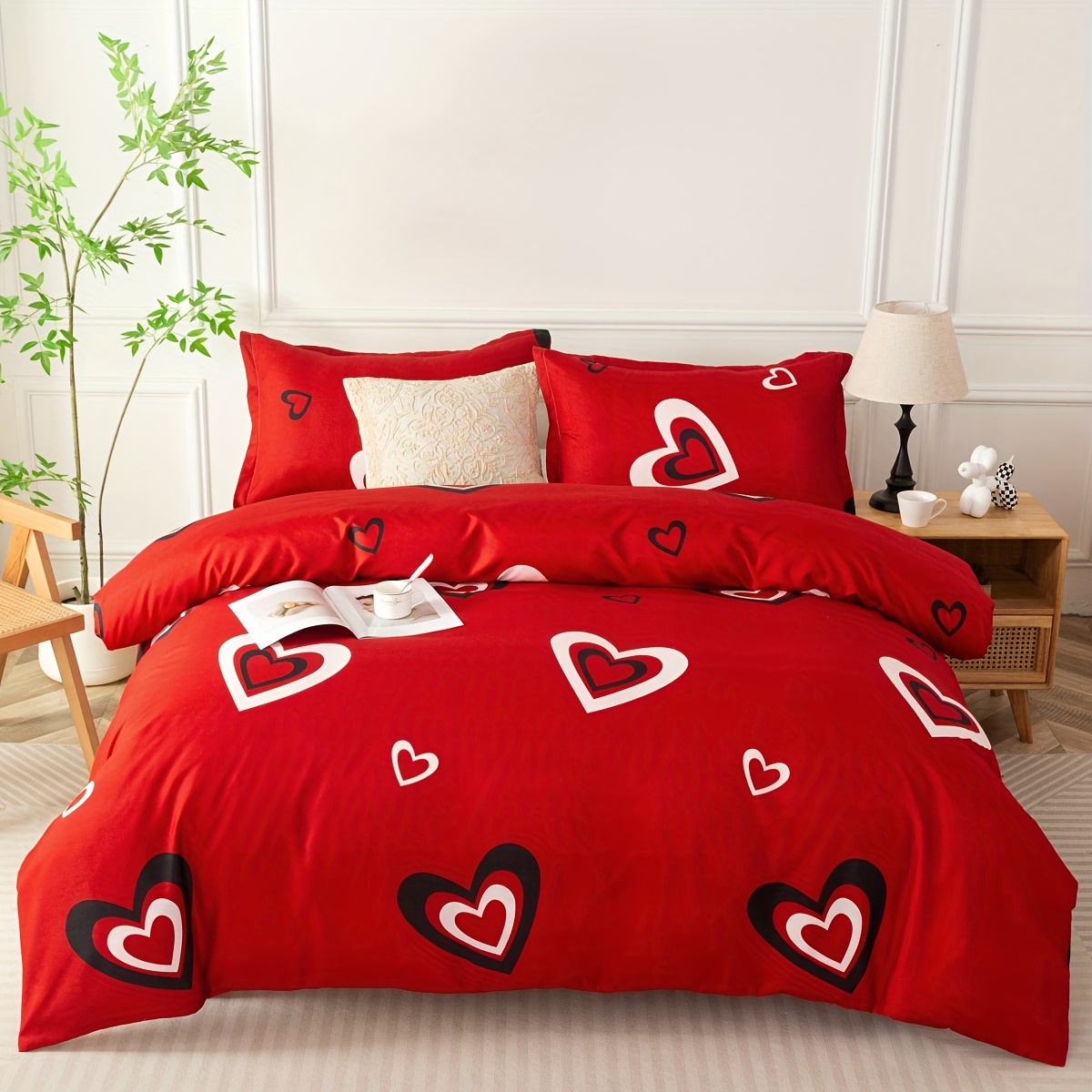 TEMU Sparkling Heart Duvet Cover Set, Includes 1 Duvet Cover And 2 Pillowcases, No Insert, Twin, Full, Queen, King Sizes, Zipper Closure, , Summer