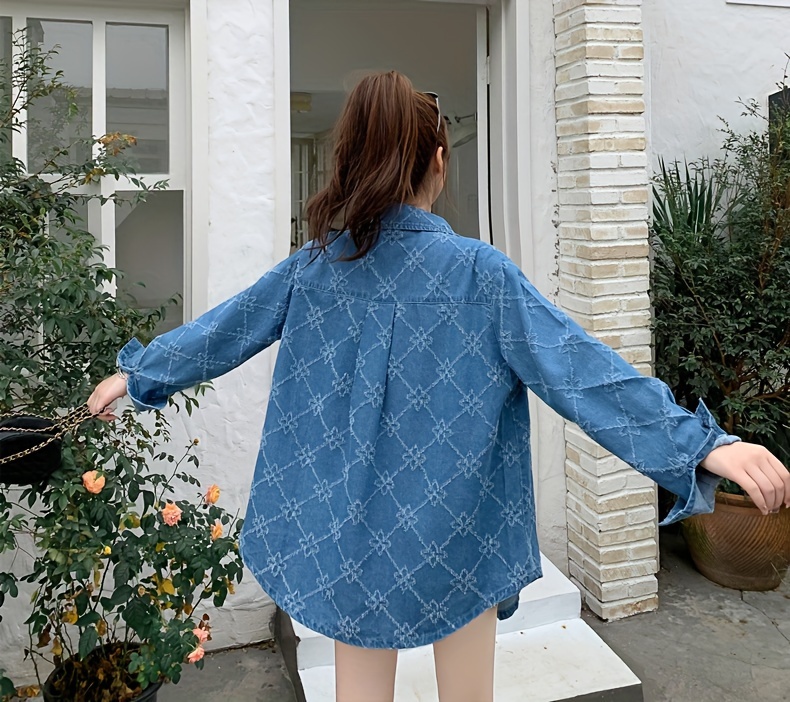 womens casual long sleeve textured fabric denim shirt top stylish outerwear spring   Product details 1