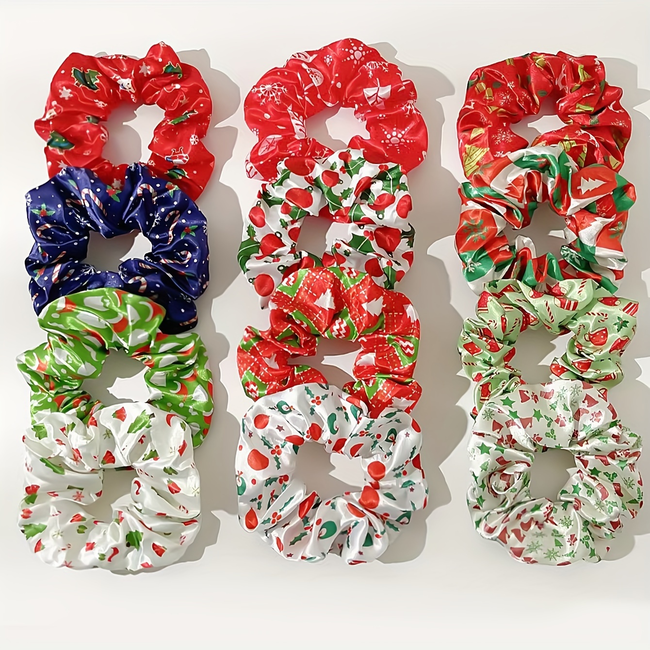 

12pcs Christmas Hair Ties Set - Fabric Scrunchies With Festive Prints, Elegant & Cute Hair Ring Accessories For Women And Teens, Assorted Colors, Holiday-themed Elastic Hair Bands For Seasonal Styles