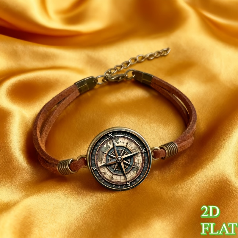 TEMU Vintage Compass Bracelet - Exquisite Compass Design, A Home Decor Gift For Men Suitable For Christmas, Halloween, Thanksgiving, Valentine's Day,