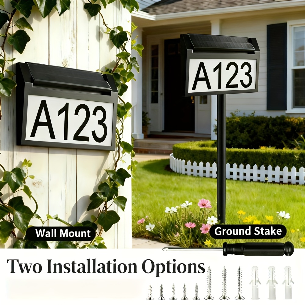 TEMU Solar Address Sign, House Numbers For Outside Light Up, 3 Colors Ip65waterproof Led Illuminated House Numbers With Stake, Wall Mounted/in Ground