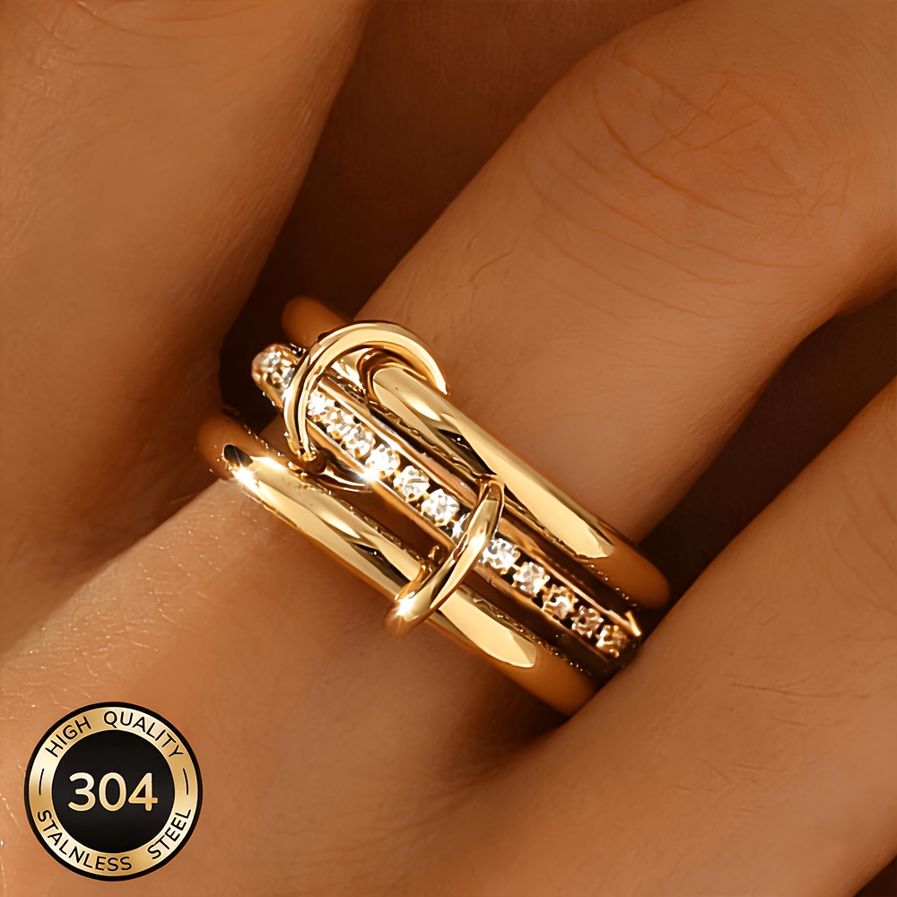 TEMU 304 Stainless Steel 14k Gold Plated Luxury Ladies Ring, Exquisite Stackable Ring, Anti-fading Anti-allergy Waterproof Daily Wear Birthday Gift