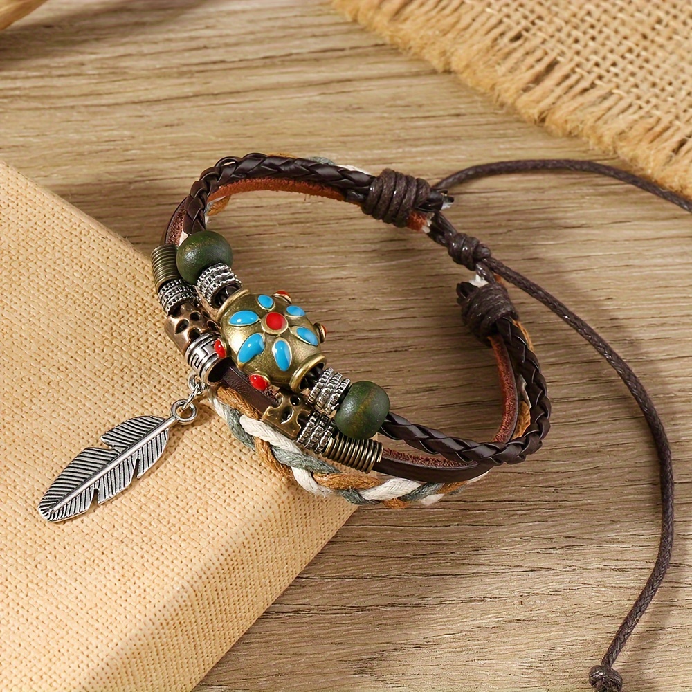 Hand-woven Vintage Beaded Pendant Bracelet