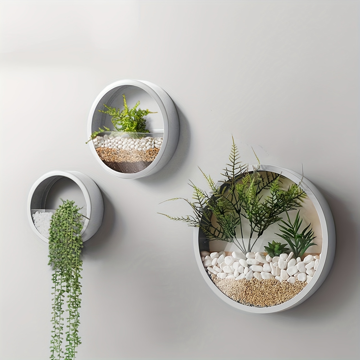 

2-pack Modern Round Wall-mounted Planter, Plastic Hanging For Succulents, , And , Indoor/outdoor Decor With Installation Hook