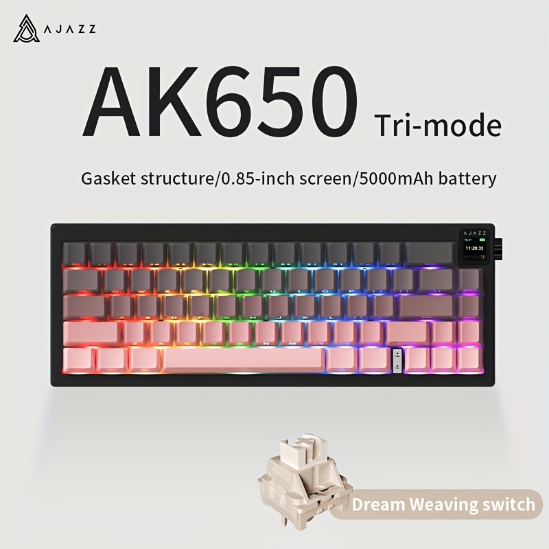 Image of Ajazz Ak650 Wireless Mechanical Keyboard, Flyfish/dreamweaver Switches With Screen Volume Knob, Rgb Lighting, 5000mah Battery, Switching, Adjustable Stand, Type-c Charging