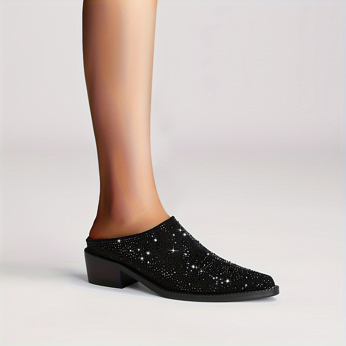 stylish womens crystal embellished pointed toe flat mules - Temu
