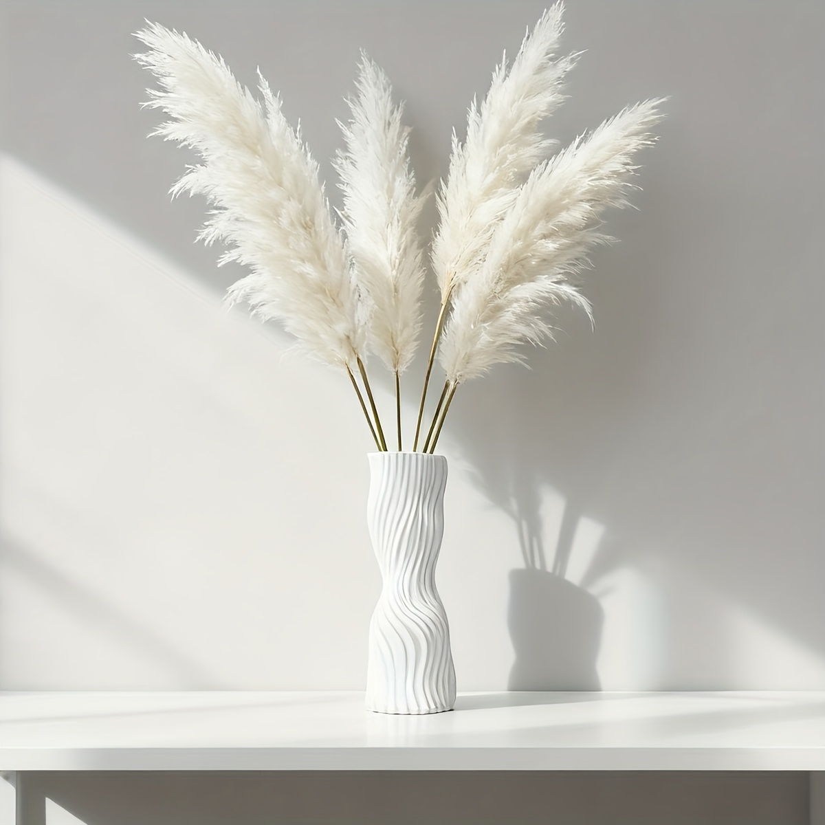 Image of Large Plastic Flower Vase Tall, Modern Nordic Faux Ceramic Planter Pot, Shatterproof Matte Vase For Home Table Decor, Centerpiece For Fake Dried Flowers, Farmhouse Desktop Decor