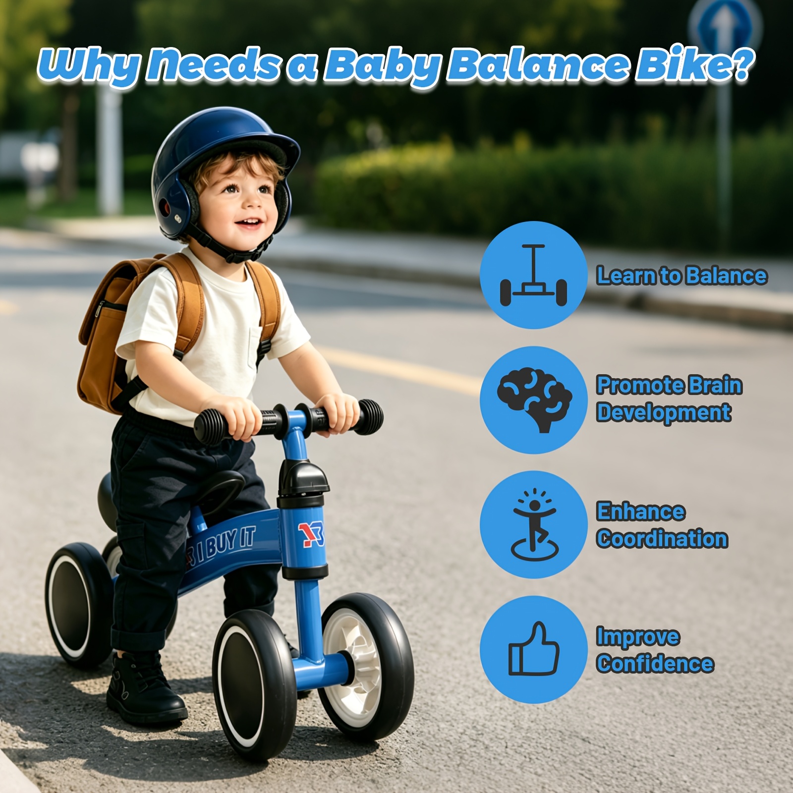 Baby Balance Bike, Stable 4 Wheels On Toys Bike, No Pedal Training Bike Boys Girls, Durable Toddlers First Bike Indoor Outdoor, Birthday Gift Skills