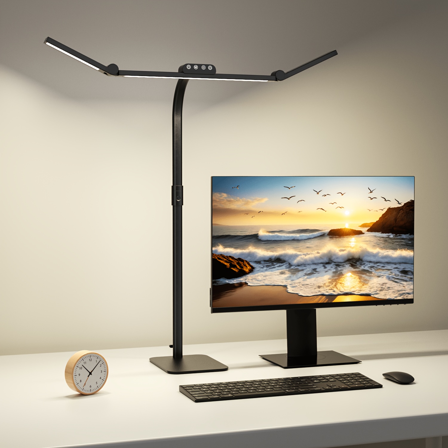 Large Reading Light, Led Hose, 3 Head Desk Lamp With Adjustable Brightness, Temperatures, And Led Home Protection Desk Lamp, Metal Base, Black