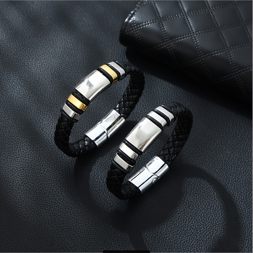 E-shop 1 Set Schwarze Geflochtene Armband-Sammlung mit Premium-Metallaccessoires, für den Anlässe wie Dates oder zur Präsentation Ihres einzigartigen