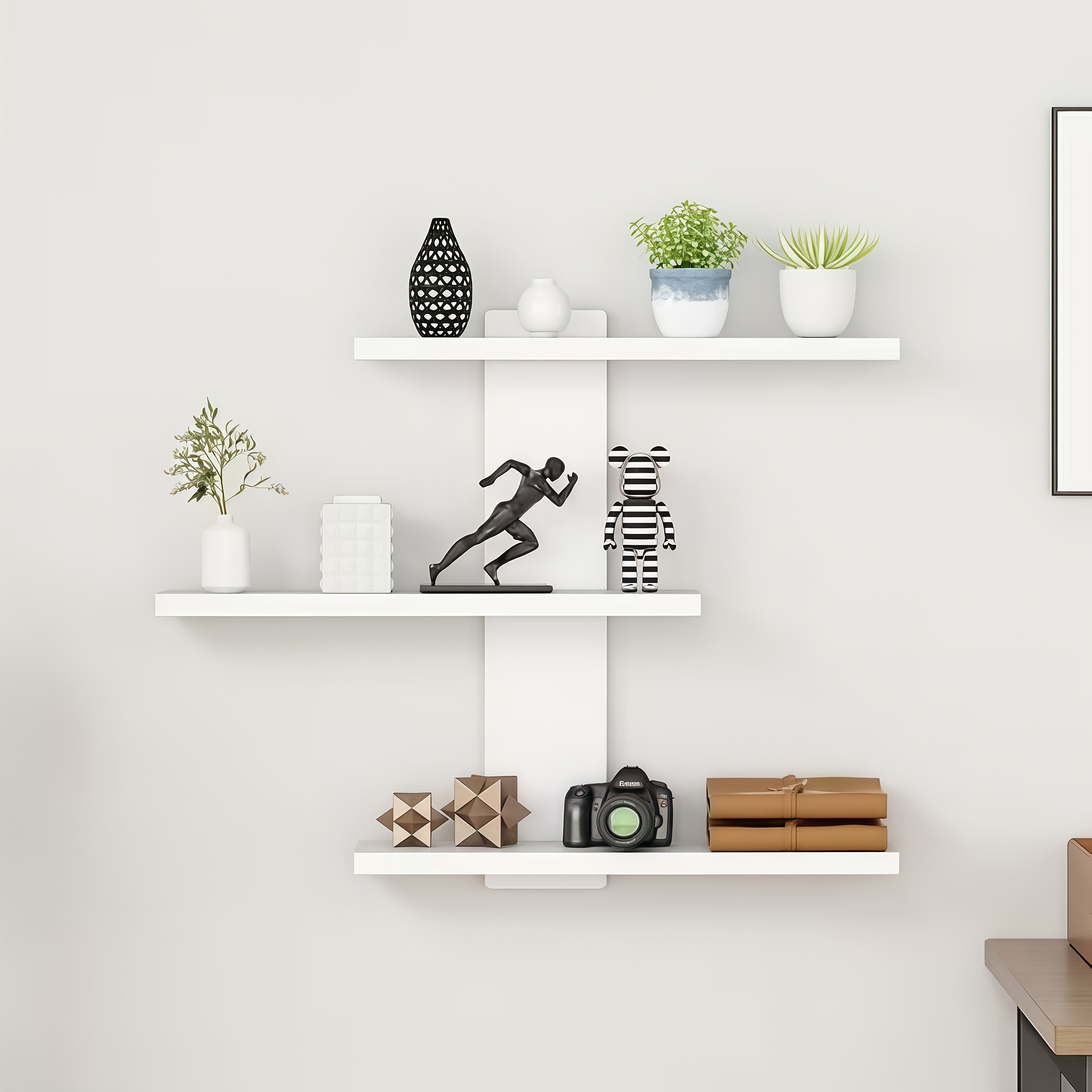 E-shop Weiße, moderne, schwebende Wandregale, platzsparende, wandmontierte Aufbewahrungsregale für Wohnzimmer, Schlafzimmer, Eingangsbereich,