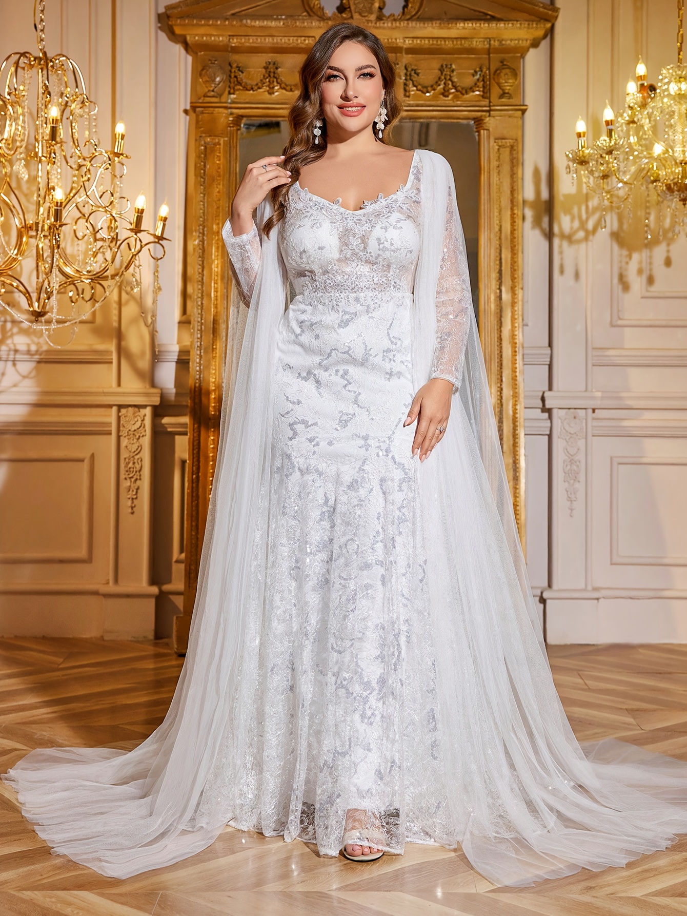 beige formal dresses plus size Romney Beaded Fitted Wedding Dress main image 0