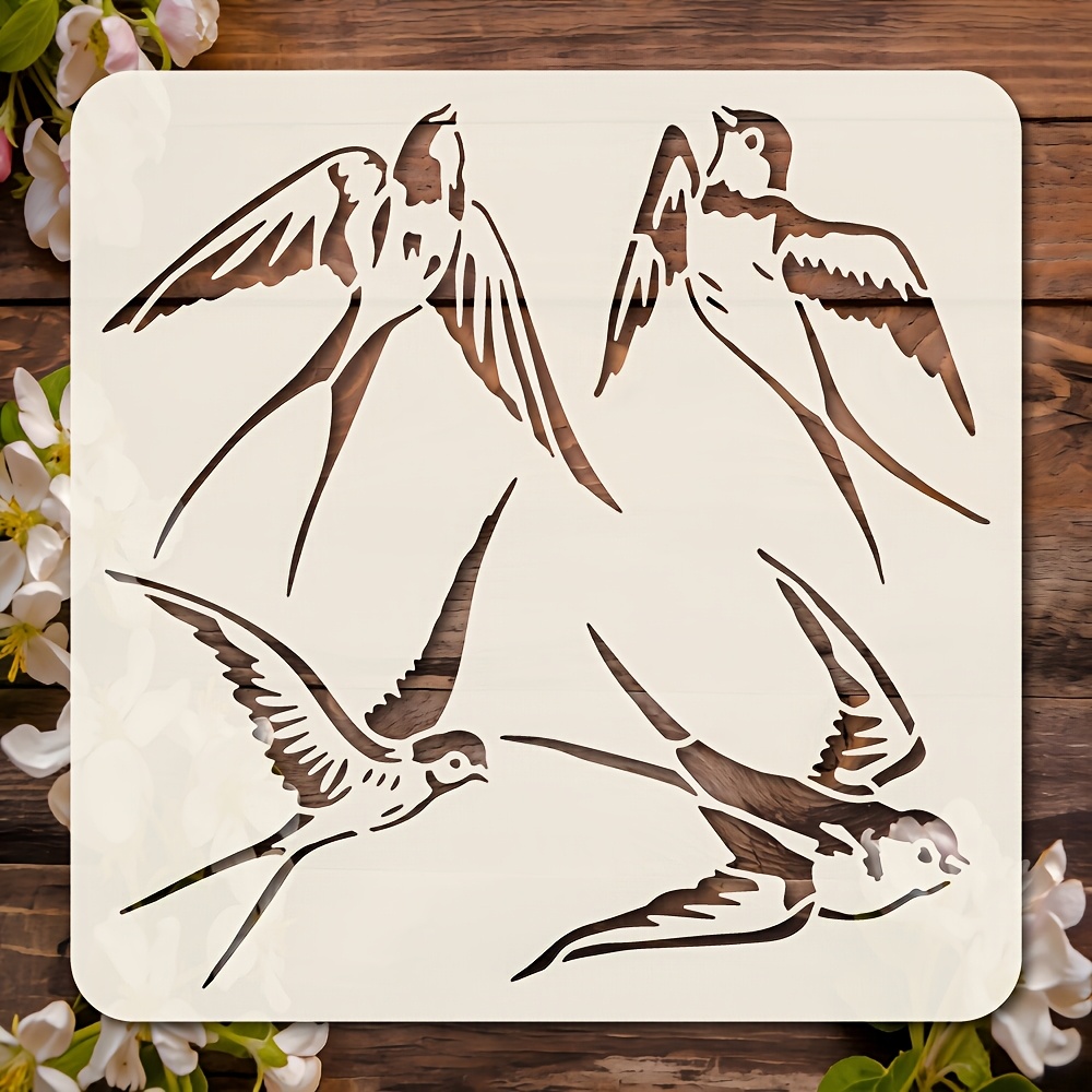 TEMU 1pc Swallow Pattern Stencil 5.9*5.9 Inch Reusable Stencil Featuring 4 Crafts, Painting On Walls, Furniture, T-shirts, And More. Ideal For Home