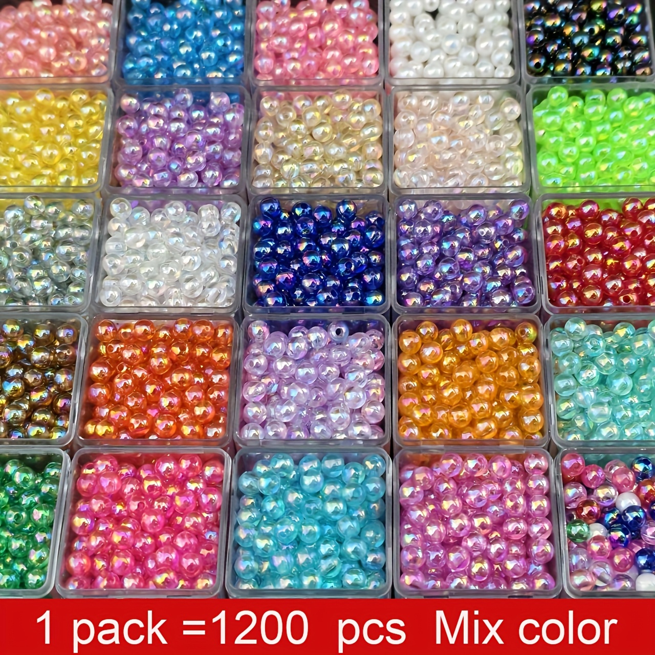 E-shop 1200 Stück Multi Color 6mm AB Runde Acryl Perlen Set für Schmuckherstellung Armband Halskette Handy Kette Bastelbedarf, Perlen- und Schmuck