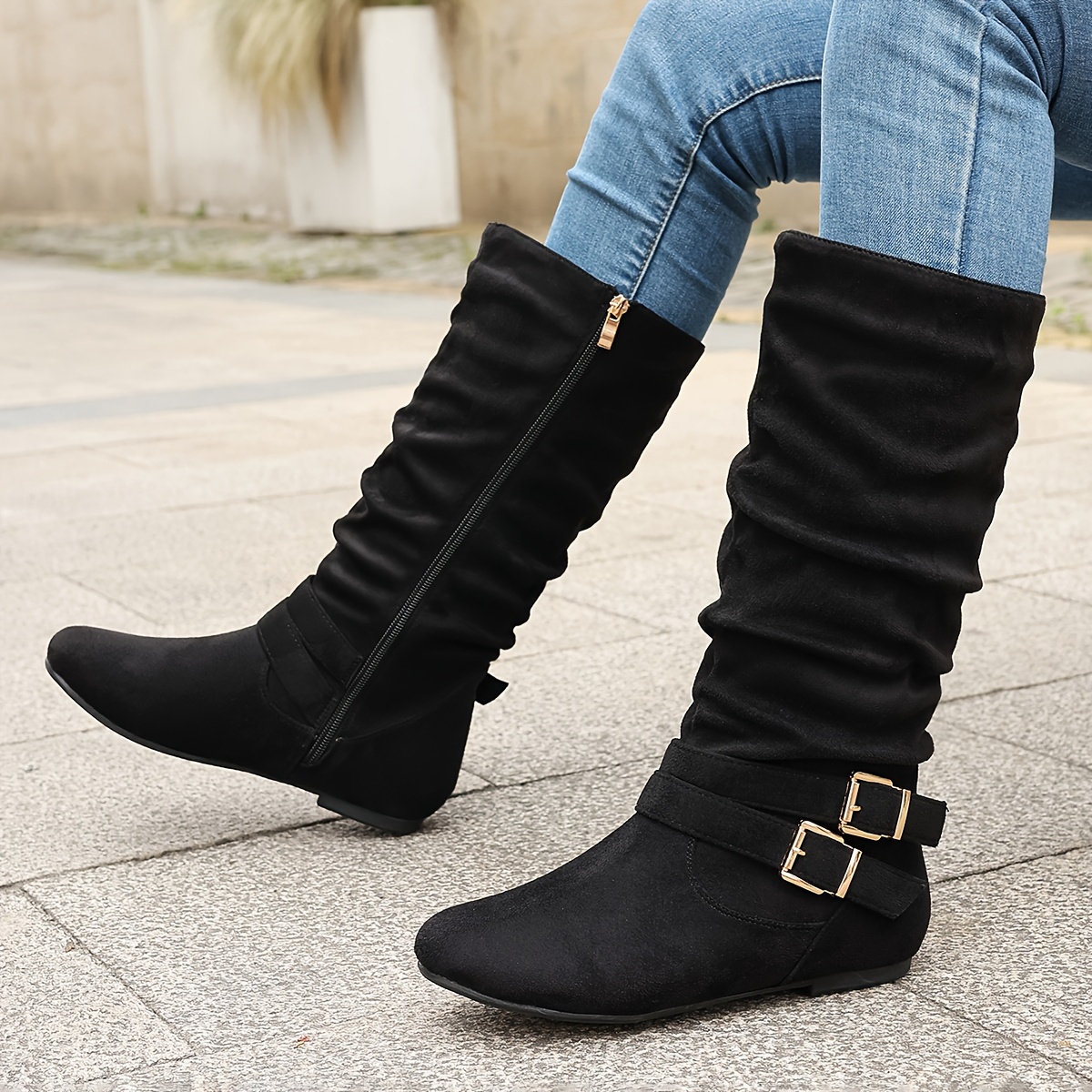 

New Fashionable Women's Boots With Wrinkle Stripes, , Side Zipper, Flat Round Head, Casual And Comfortable