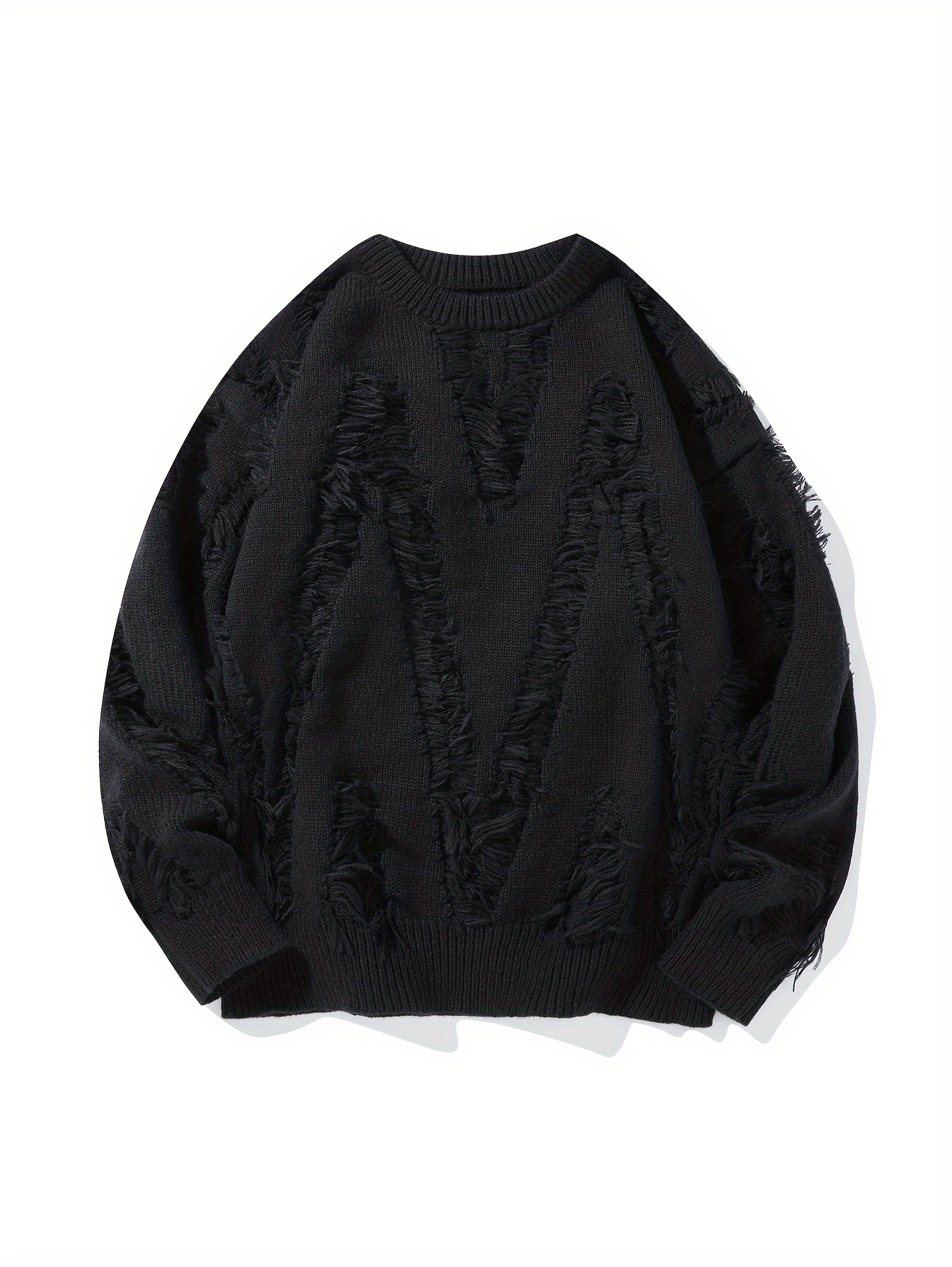 Herentrui met Distressed Look - Casual Ronde Hals Pullover met V-Jacquard Ontwerp, Perfect voor Herfst/Winter 0