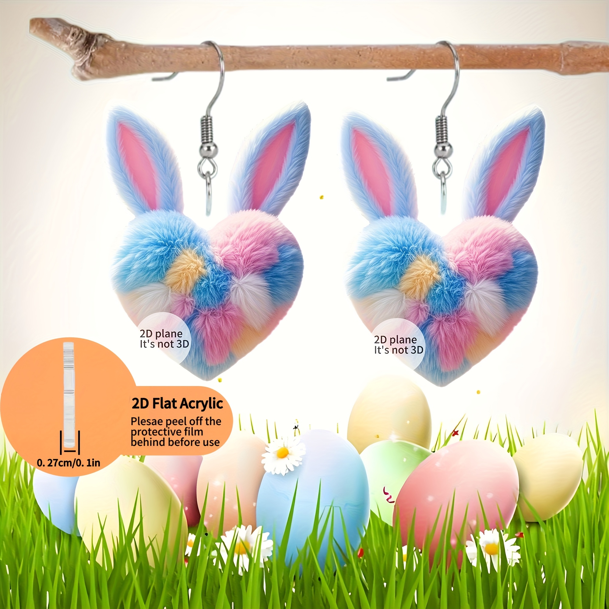 Colorful Heart Rabbit Women's Earrings & Necklace Set, 3pcs