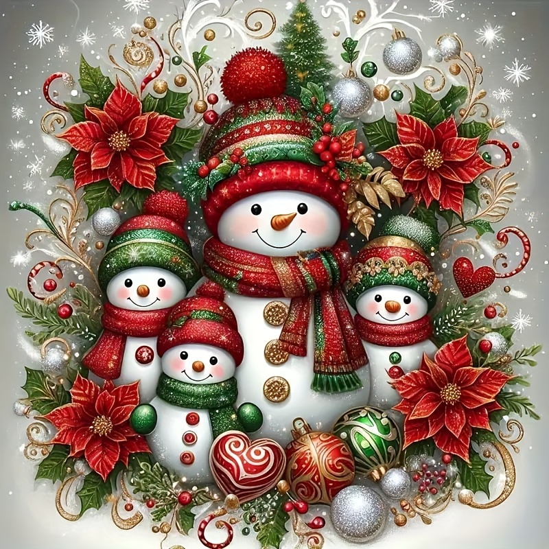 

Christmas Snowman Family 5d Diamond Painting Kit - Round Diamond Art Full Drill Embroidery Stitch Canvas, Diy Holiday Craft For Wall Decor, Festive Theme 40x40cm - Canvas Material, 1pc