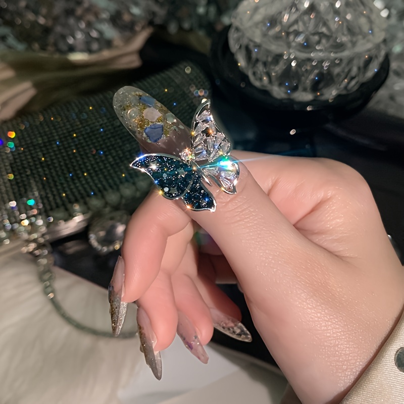 

Chic Butterfly Ring Sparkling Butterfly Design Paved Blue Zirconia Match Daily Outfits Party Accessory Dupes Luxury Jewelry