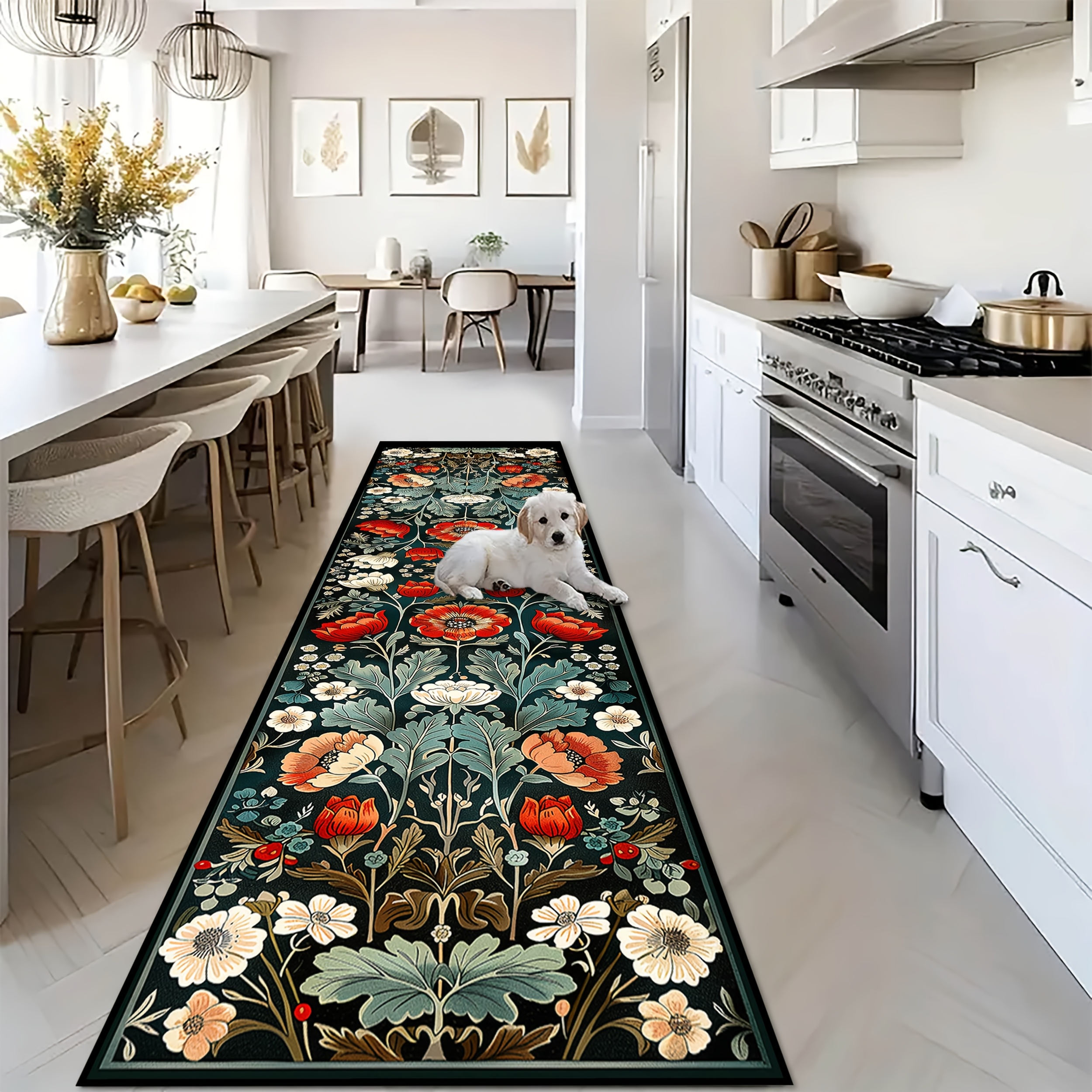TEMU Shipping: Golden Diamond Velvet, 1pc, Large Floral Pattern Hotel Welcome Rectangular Runner Rug, Stylish And Beautiful Decorative Living Room