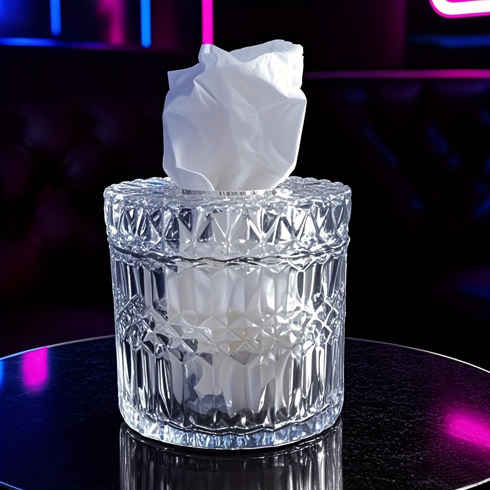 1pc crystal glass tissue box holder modern diamond cut luxury texture transparent with lid easy to   for home   office desktop decor festive gift item modern decor item crystal glass box Product details 0