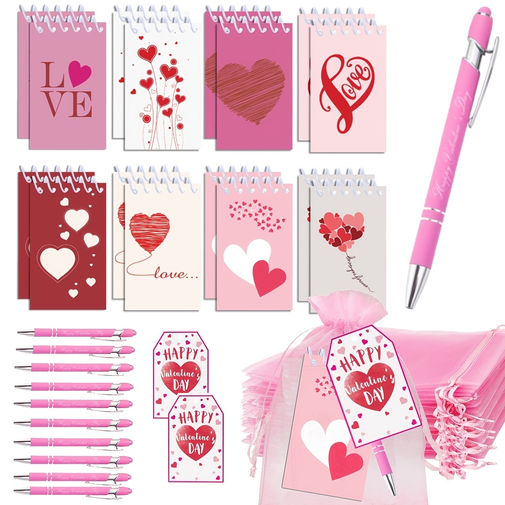 

12sets/48pcs Valentine's Day Party Favors, Exchange Gift Sets, Includes 12pcs Valentine Notepad 12pcs Happy Valentine's Day Pen 12pcs Valentine's Day Cards Bulk With Gift Bags, Romantic Gift Teacher