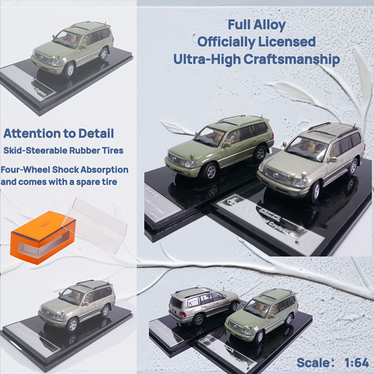 1:64 for TOYOTA Land Cruiser Cygnus Alloy Vehicle Model - Champagne Golden, Khaki Green, for Off-Road Vehicle Enthusiasts, Includes Display Case, Static Display, Detailed Reproduction, Suitable for Ages 14 and Up
