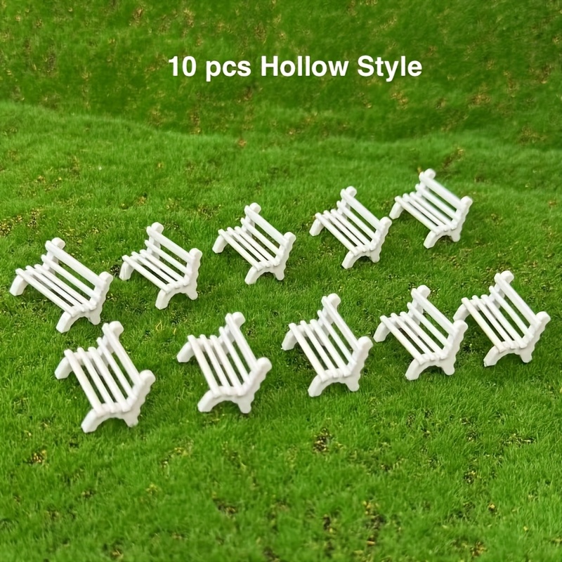 Image of 10pcs, 3d Heart-shaped Miniature Park Benches, White Plastic Hollow-design With Heart Cutouts For Fairy Gardens, , Terrariums, Diy Crafts & Miniature Landscape Decor, Garden Benches