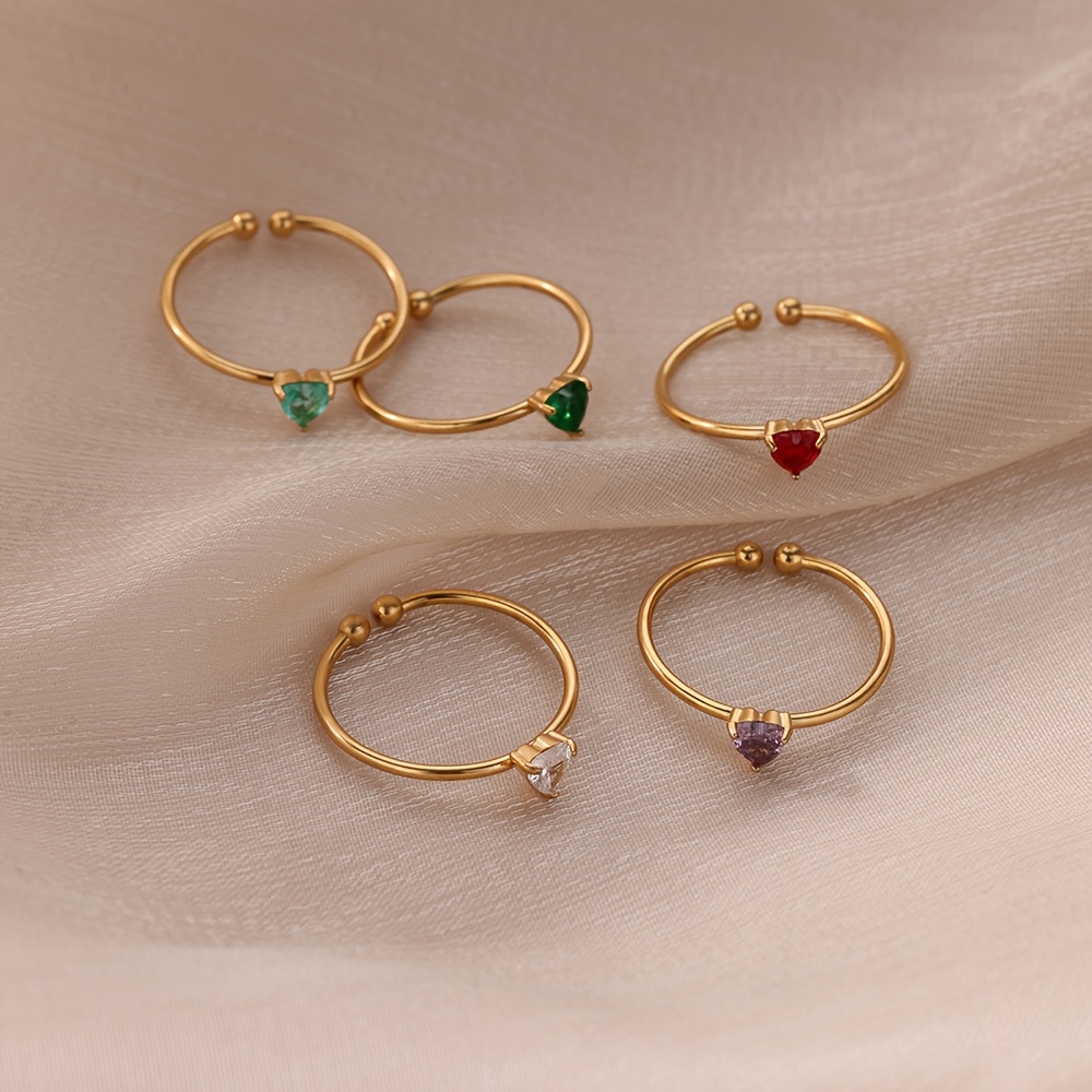 Stainless Steel Birthstone Open Ring, Elegant Fashion