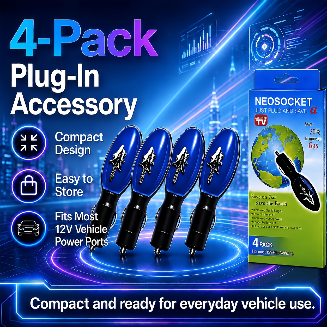 4pcs (4pcs) Car Device - 12v Fuel Suitable For Vehicles, Instant Fuel Efficiency Booster, Energy Converter For Gasoline & Engines, Installation For Car, Trucks, Motorcycles